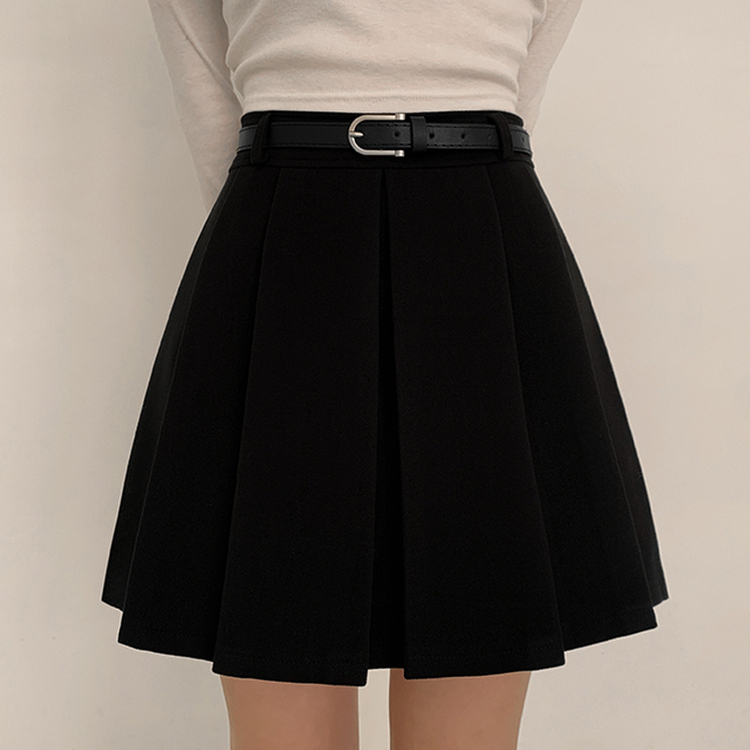 포른 벨트 플리츠 치마 블랙
