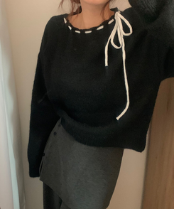 アイレットリボンニット BLACK