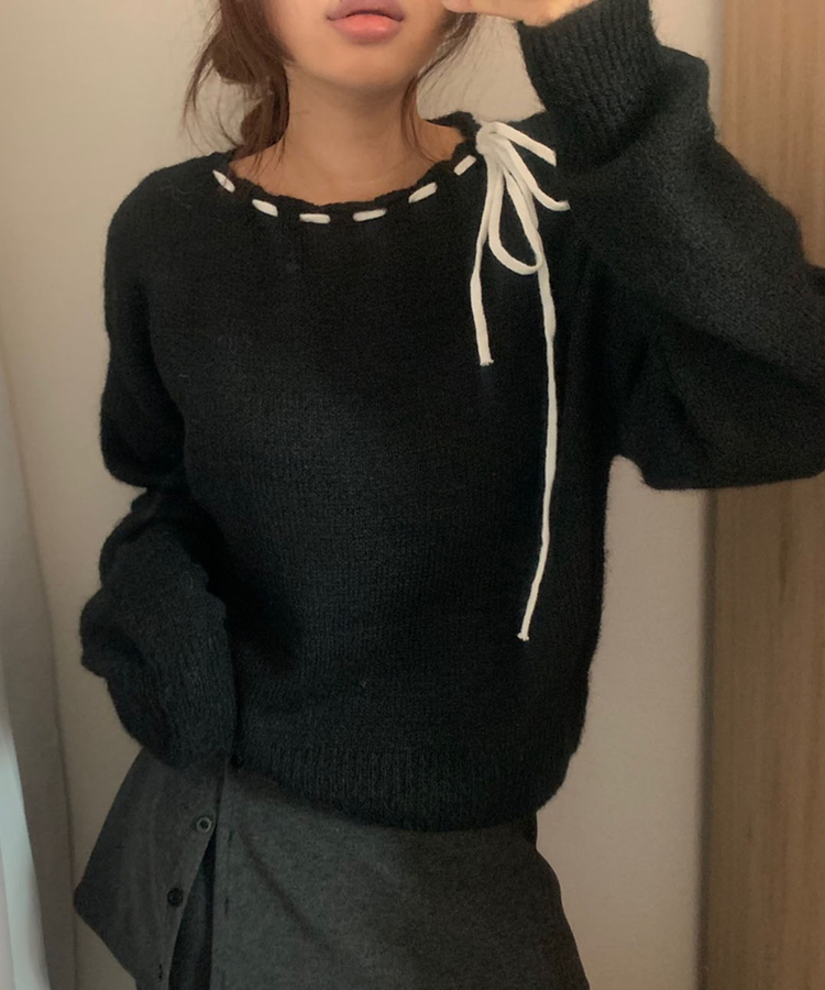 アイレットリボンニット BLACK