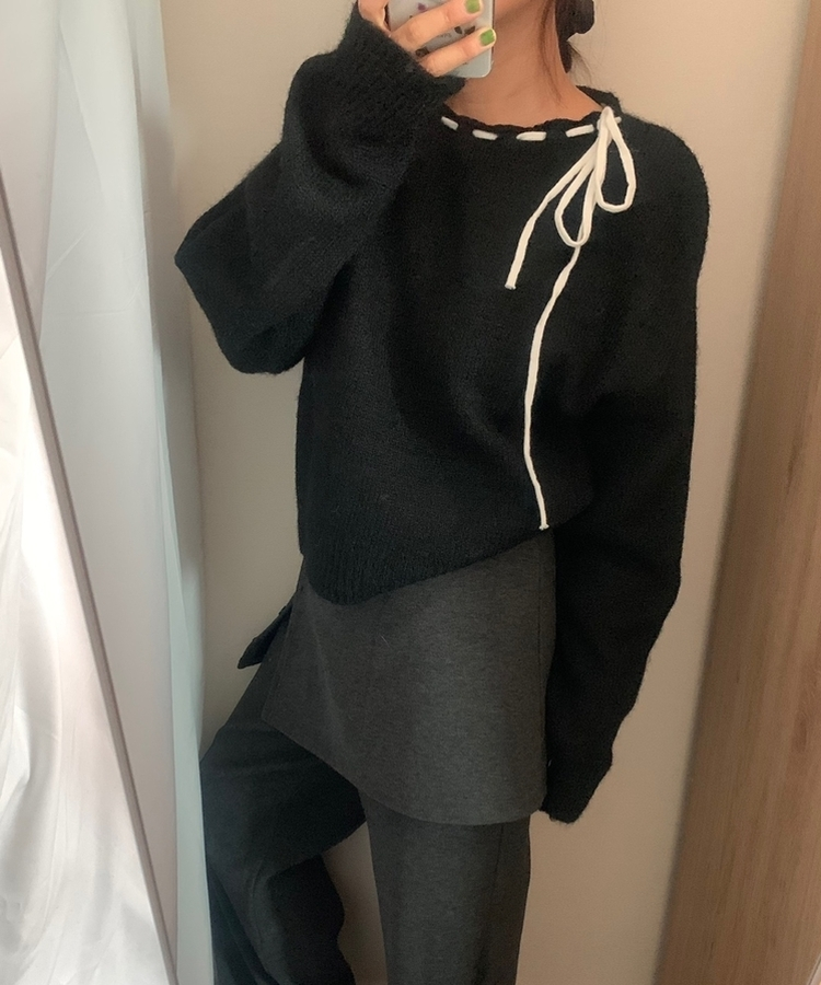 アイレットリボンニット BLACK