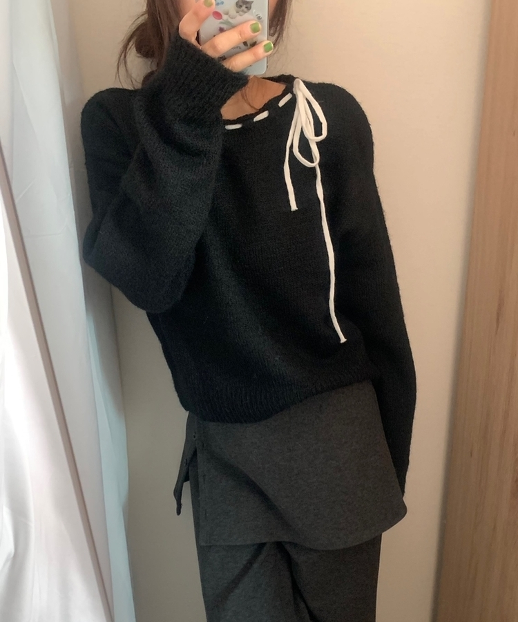 アイレットリボンニット BLACK