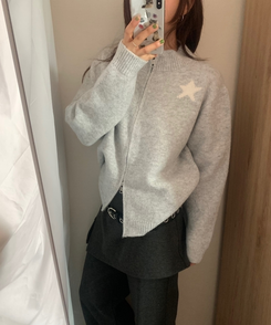 スター星9ナンバーニットジップアップ GREY