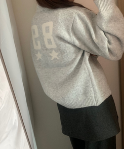 スター星9ナンバーニットジップアップ GREY