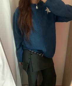 スター星9ナンバーニットジップアップ DEEP BLUE