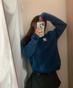 スター星9ナンバーニットジップアップ DEEP BLUE