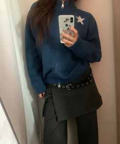 スター星9ナンバーニットジップアップ DEEP BLUE