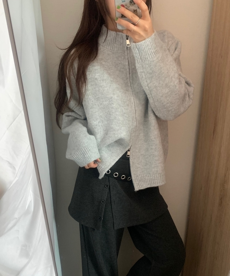 スター星9ナンバーニットジップアップ GREY