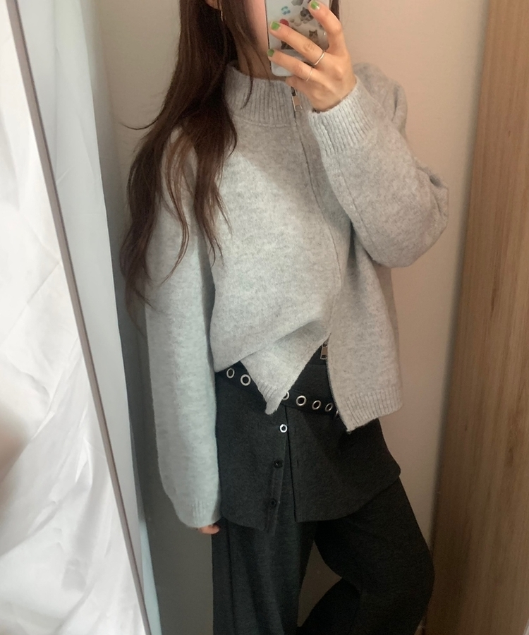 スター星9ナンバーニットジップアップ GREY