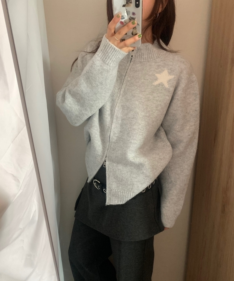 スター星9ナンバーニットジップアップ GREY