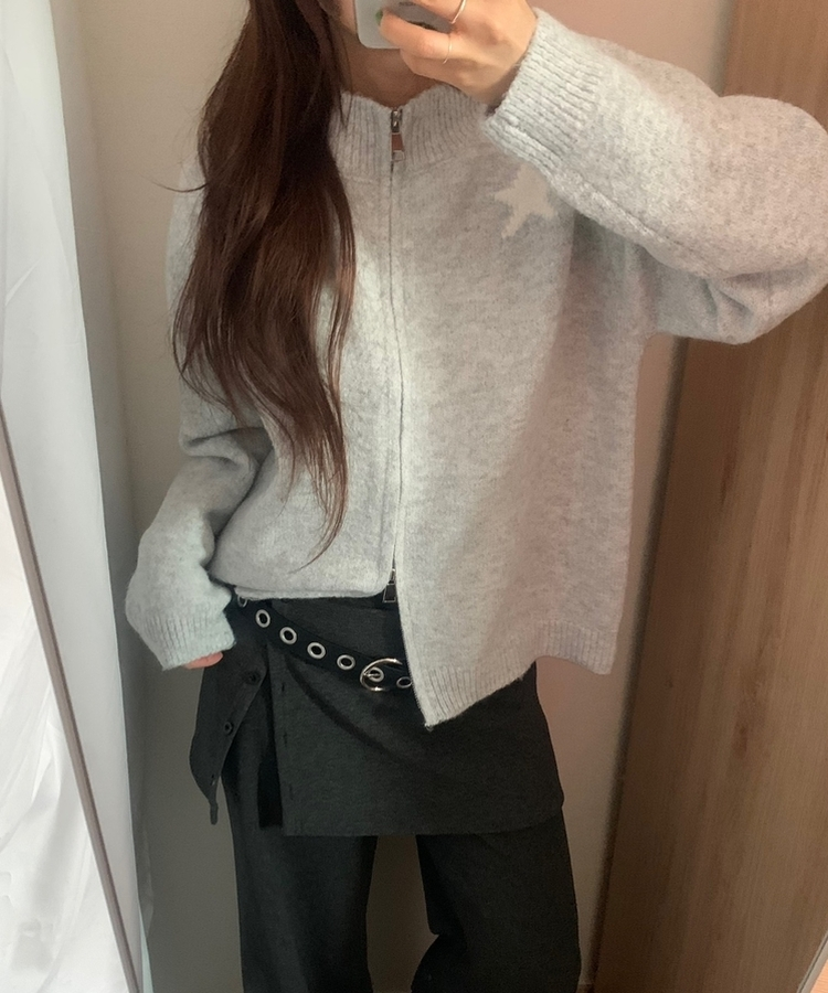 スター星9ナンバーニットジップアップ GREY