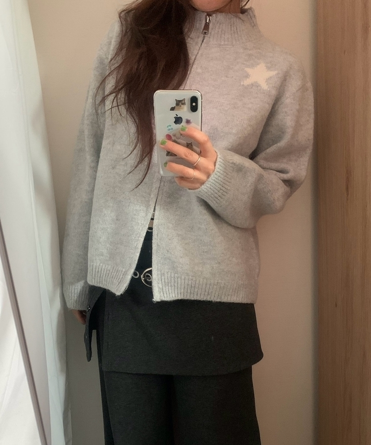 スター星9ナンバーニットジップアップ GREY