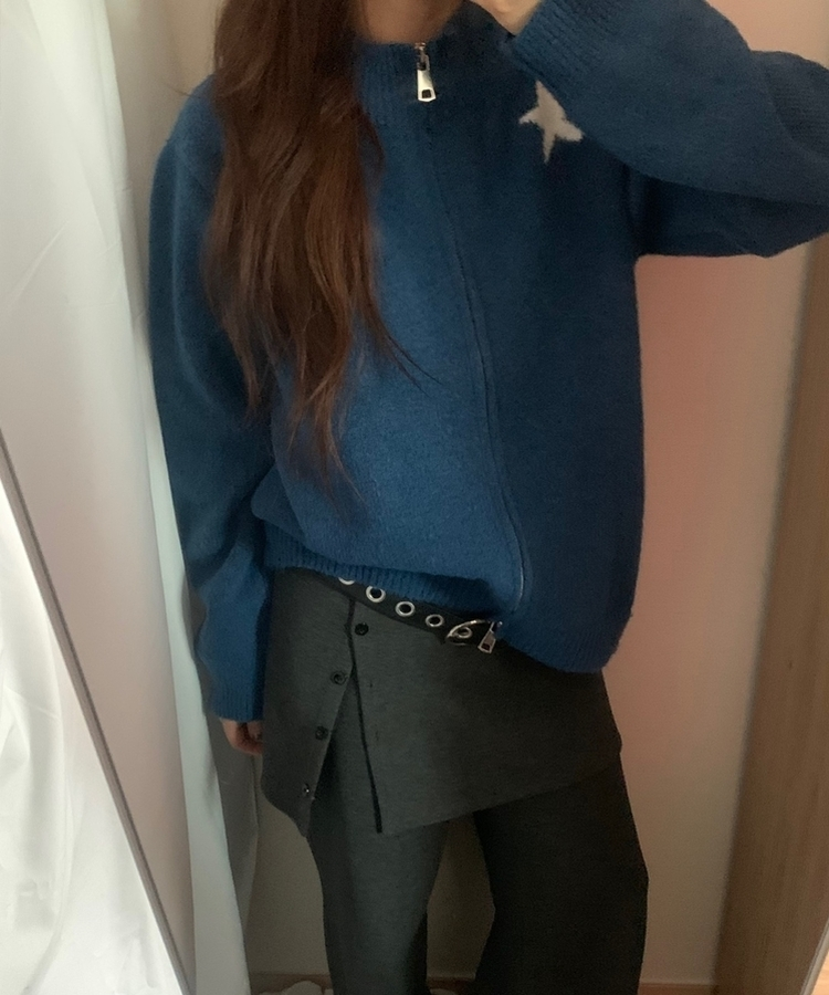 スター星9ナンバーニットジップアップ DEEP BLUE