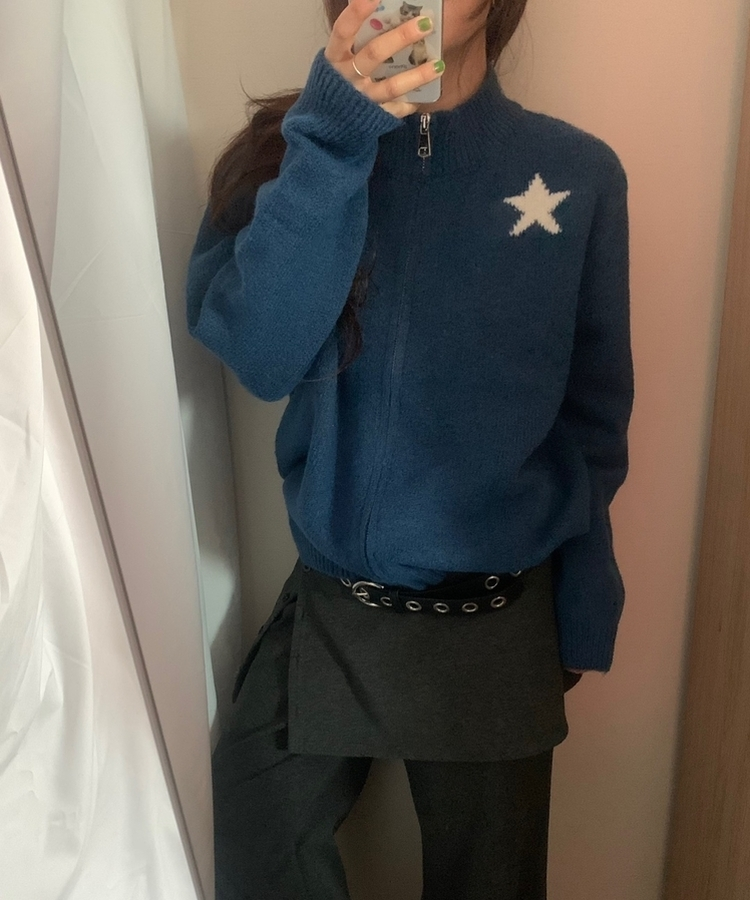 スター星9ナンバーニットジップアップ DEEP BLUE