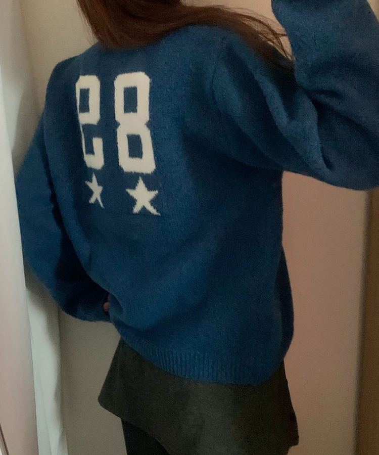 スター星9ナンバーニットジップアップ DEEP BLUE
