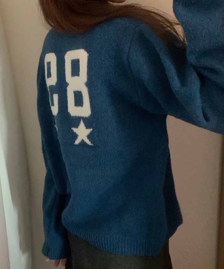 スター星9ナンバーニットジップアップ DEEP BLUE