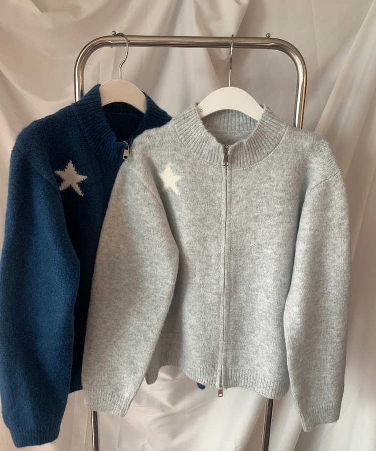 スター星9ナンバーニットジップアップ