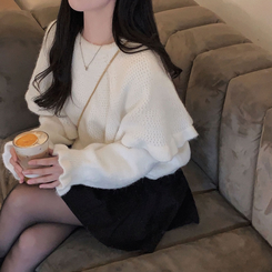 보온성 두배포근 보트넥 루즈핏 니트 케이프 숄 망토 세트 아이보리