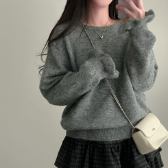 보온성 두배포근 보트넥 루즈핏 니트 케이프 숄 망토 세트 진그레이