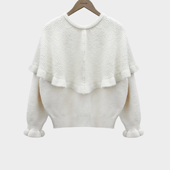 보온성 두배포근 보트넥 루즈핏 니트 케이프 숄 망토 세트