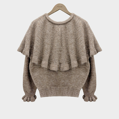 보온성 두배포근 보트넥 루즈핏 니트 케이프 숄 망토 세트