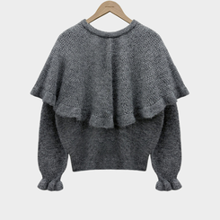 보온성 두배포근 보트넥 루즈핏 니트 케이프 숄 망토 세트