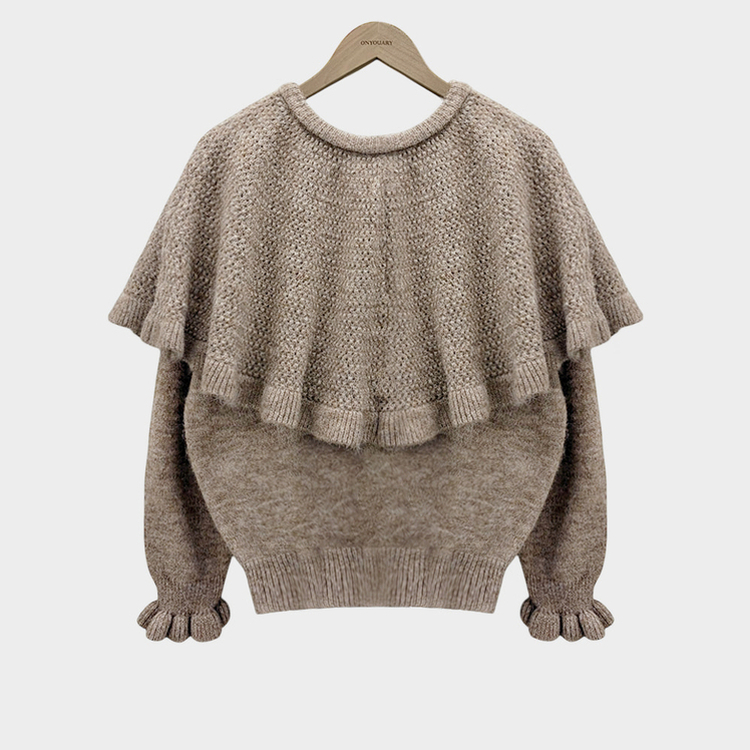 보온성 두배포근 보트넥 루즈핏 니트 케이프 숄 망토 세트