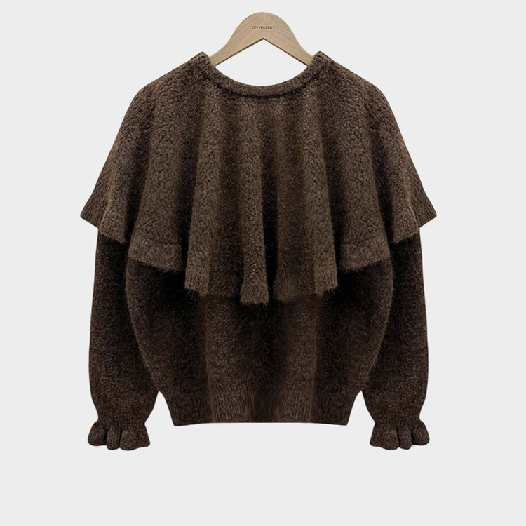 보온성 두배포근 보트넥 루즈핏 니트 케이프 숄 망토 세트