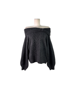 オフショルダーリボンケーブルニット