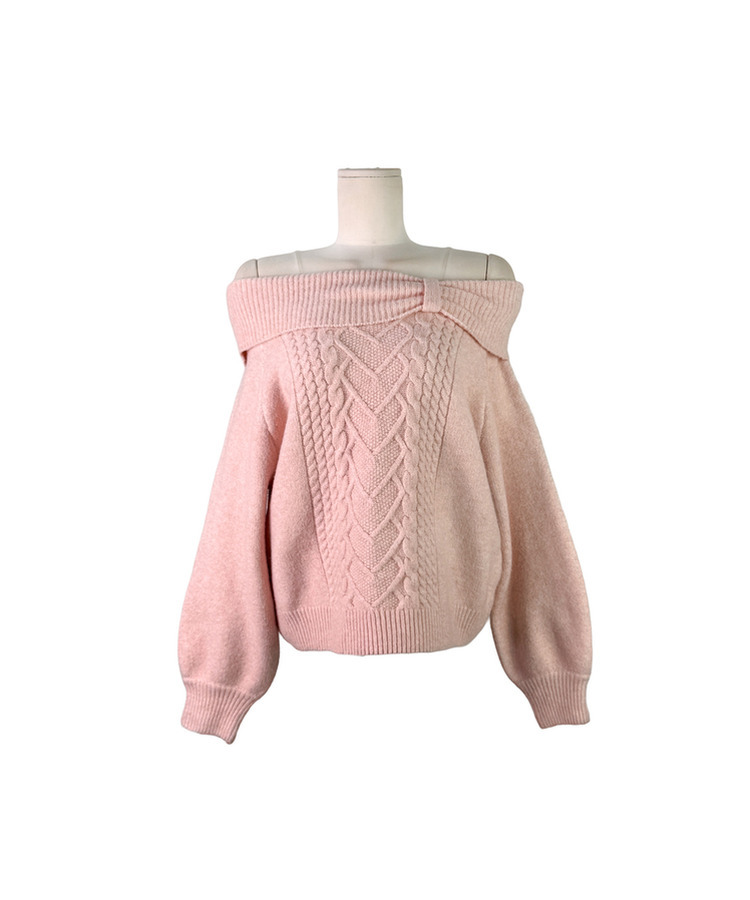 オフショルダーリボンケーブルニット