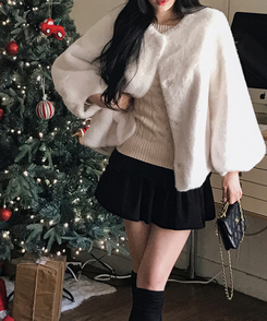 ノーカラースナップボタンミンクファージャケット IVORY