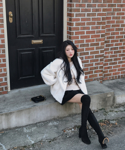 ノーカラースナップボタンミンクファージャケット IVORY