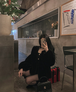 ノーカラースナップボタンミンクファージャケット BLACK