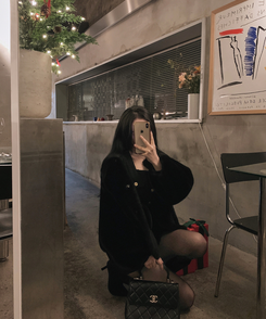 ノーカラースナップボタンミンクファージャケット BLACK