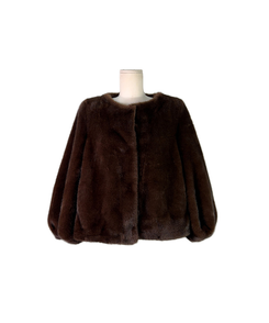 ノーカラースナップボタンミンクファージャケット