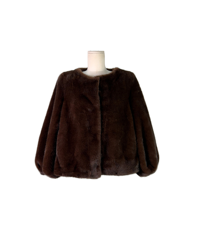 ノーカラースナップボタンミンクファージャケット