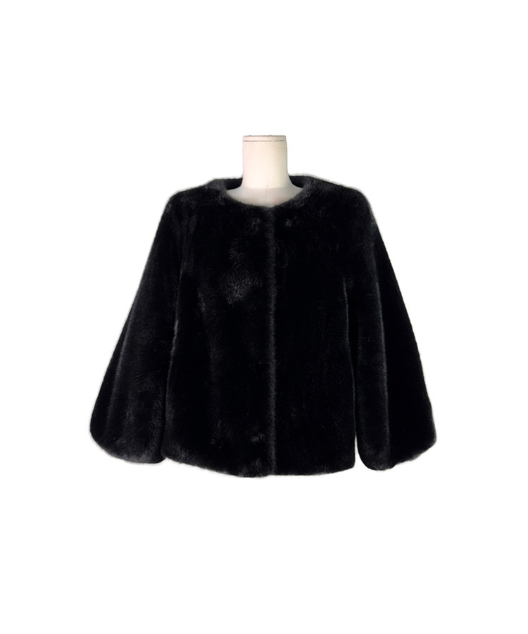 ノーカラースナップボタンミンクファージャケット