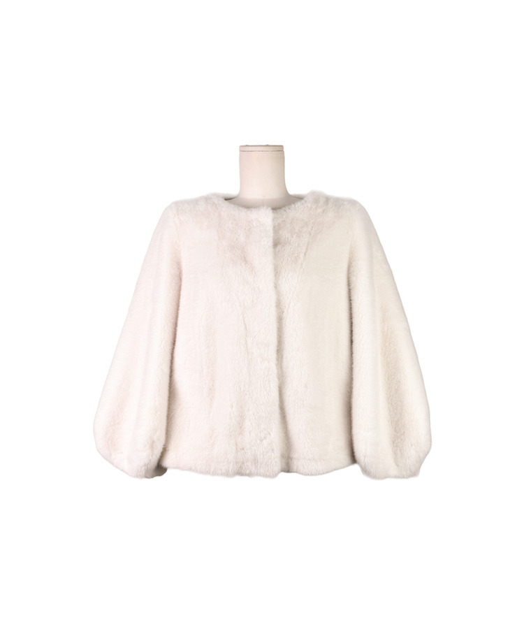 ノーカラースナップボタンミンクファージャケット