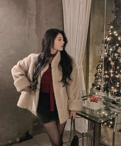 ハイネックキュービックバックルミンクファージャケット BEIGE