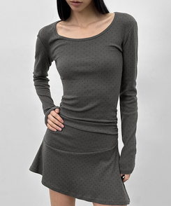 ドットシャーリングフレアワンピース CHARCOAL