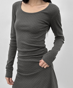 ドットシャーリングフレアワンピース CHARCOAL