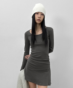 ドットシャーリングフレアワンピース CHARCOAL