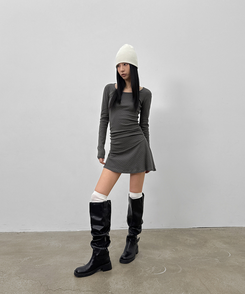 ドットシャーリングフレアワンピース CHARCOAL