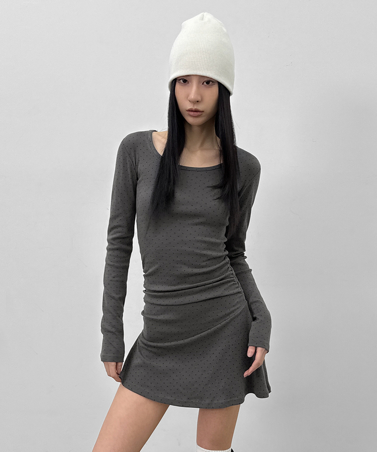 ドットシャーリングフレアワンピース CHARCOAL