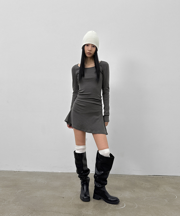 ドットシャーリングフレアワンピース CHARCOAL