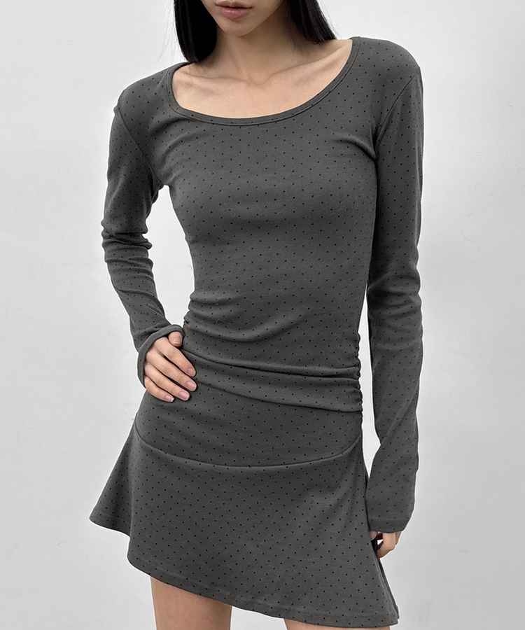ドットシャーリングフレアワンピース CHARCOAL