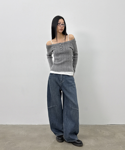 ケーブルヘンリーネックニット GREY