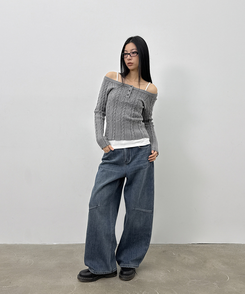 ケーブルヘンリーネックニット GREY