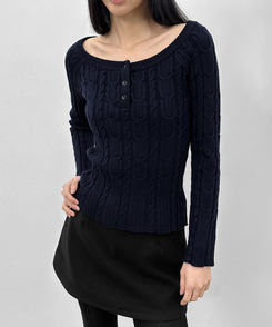 ケーブルヘンリーネックニット NAVY