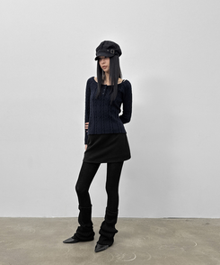 ケーブルヘンリーネックニット NAVY