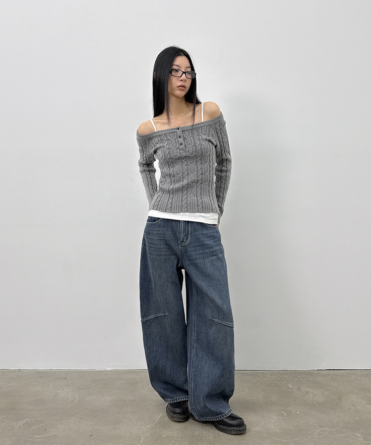 ケーブルヘンリーネックニット GREY